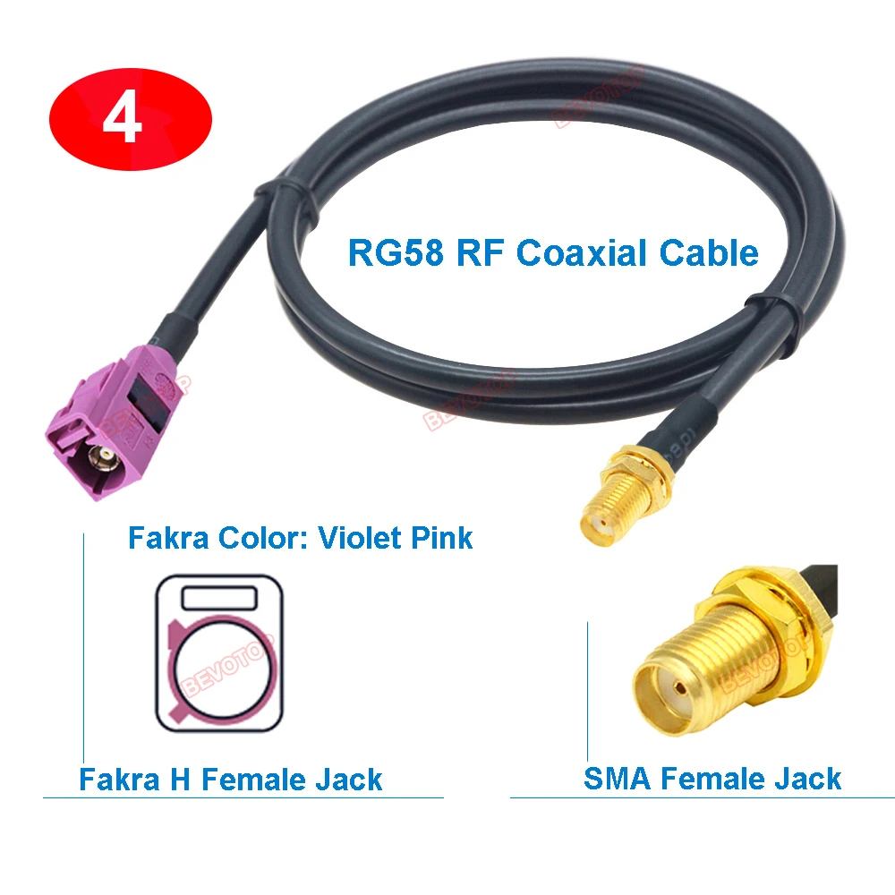 1 шт. RG58 Fakra to SMA Jumper Pink H Male Female Connector 50 Ом RG-58 Pigtail BEVOTOP Автоматический жгут проводов