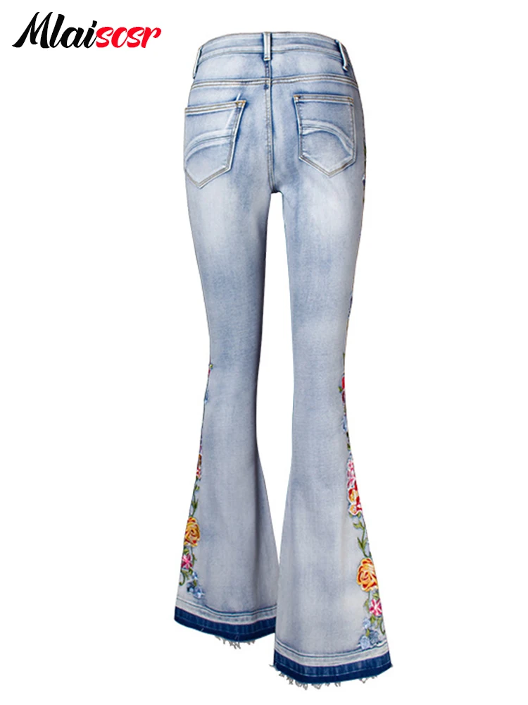 Модные обтягивающие расклешенные джинсы Mlaiscsr с 3D цветочной вышивкой женские