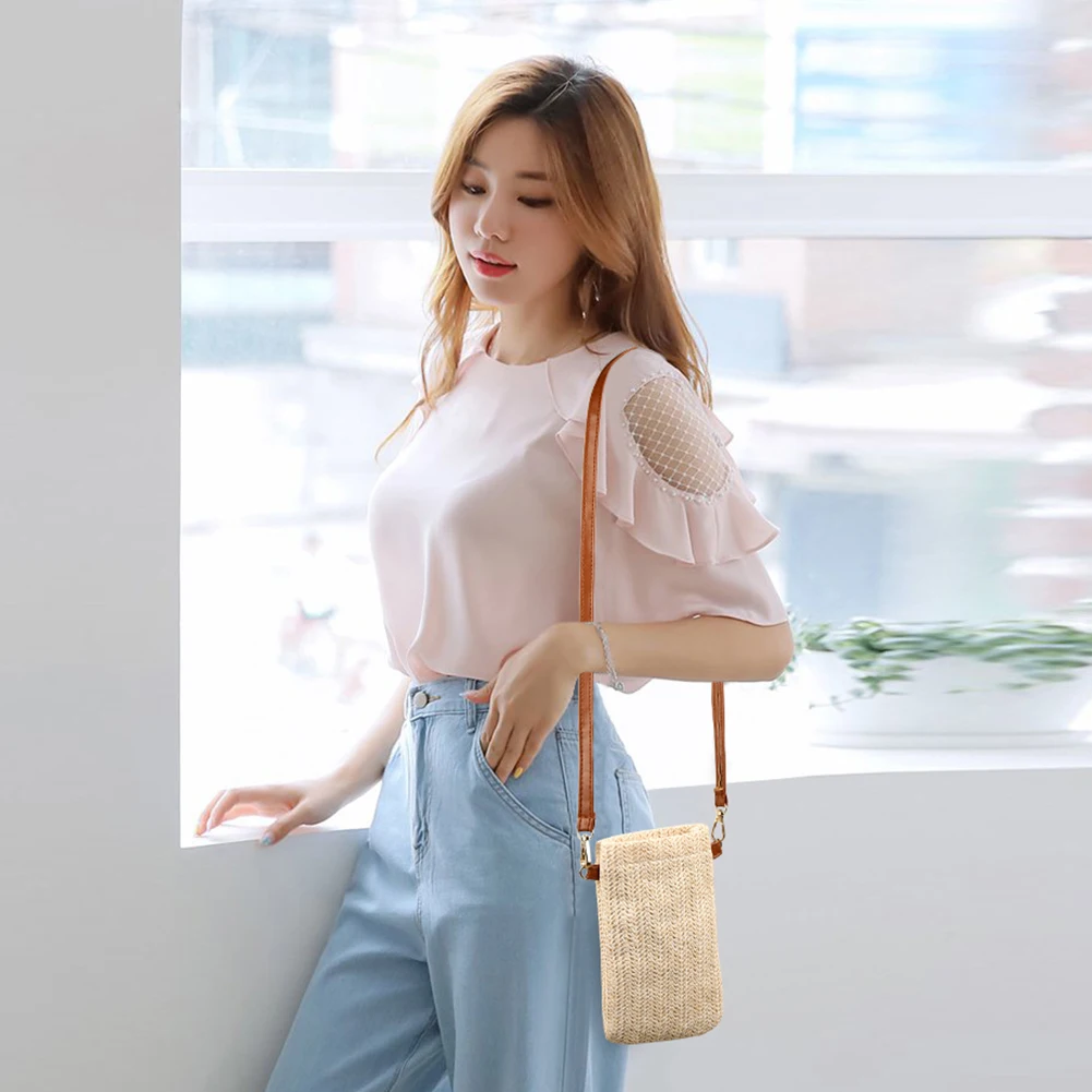 

2022 Summer Women Mini Straw Crossbody Bags Hand Woven Phone Wallet Fashion Female Girls Beach Shoulder Messenger Satchel Purse