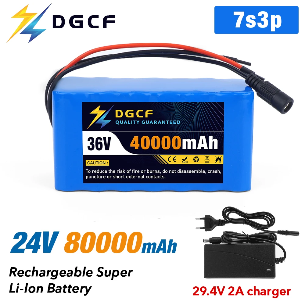 

7S3P 24V 80Ah 18650 Lithium Battery Pack with 29.4v 2A Charger Li-ion Battery for Electric Bicycle EBIKE Moped Spare Batteries
