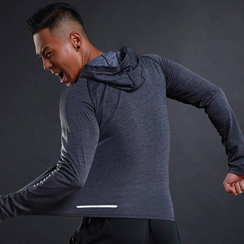 Dry Fit Compression Shirt Hooded Men Rashgard Fitness Long Sleeves Running Shirt Men Gym T Shirt Football Jersey Sportswear