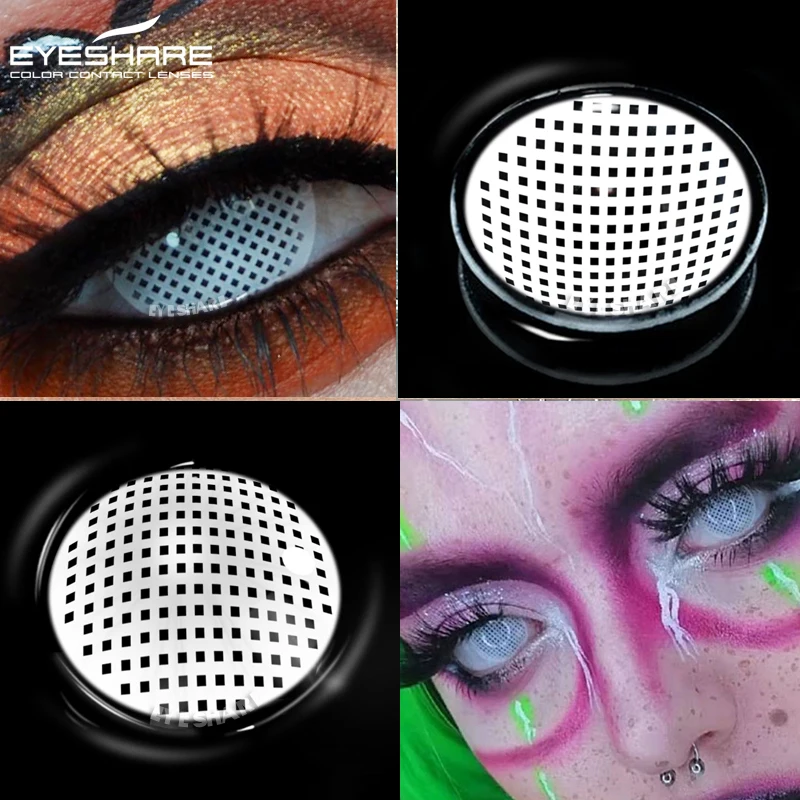 

EYESHARE 1Pair Cosplay Colored Contact Lenses for Eyes White Mesh Contact Lens Red Crazy Lenses for Halloween Eye Contact Lenses