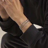 3 pcs layered thick link chians bracelets for men punk chunky hand chains jewelry trendy bracelets on hand 2022 fashion jewelry