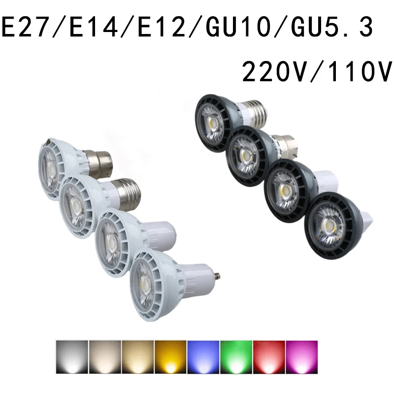 

New High Power RGB LED Lamp MR16 E27 E14 GU10 GU5.3 B15 COB 5W Dimmable LED Spotlight 220V 110V Super Bright Light Spotlight