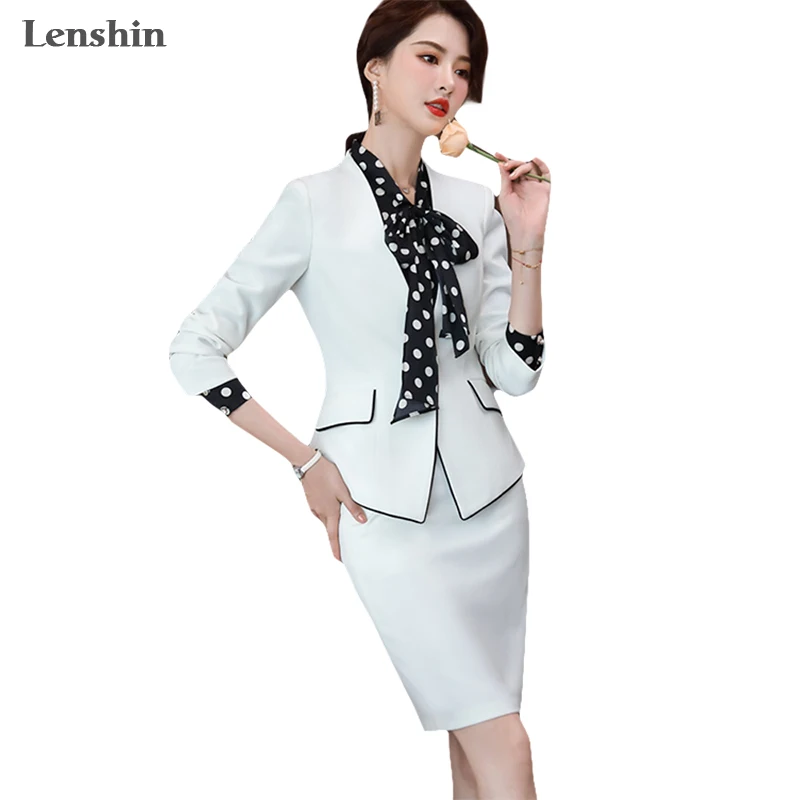 

Lenshin 2 Piece Elegant Formal Patchwork Skirt Suit Fashion Binding Blazer Office Lady Uniform Designs Women Business Sets