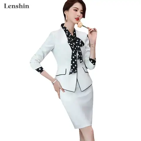 Lenshin 2 шт. элегантный строгий костюм с юбкой в стиле пэчворк модный обтягивающий Блейзер Офисная женская форма дизайнерские женские деловые ...