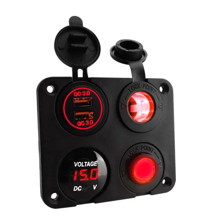 

4 in 1 Dual USB Socket Charger LED Voltmeter 12V Power Outlet Panel with Switch for 12V-24V Car Truck Motorcycle 4-in-1 4-in-1