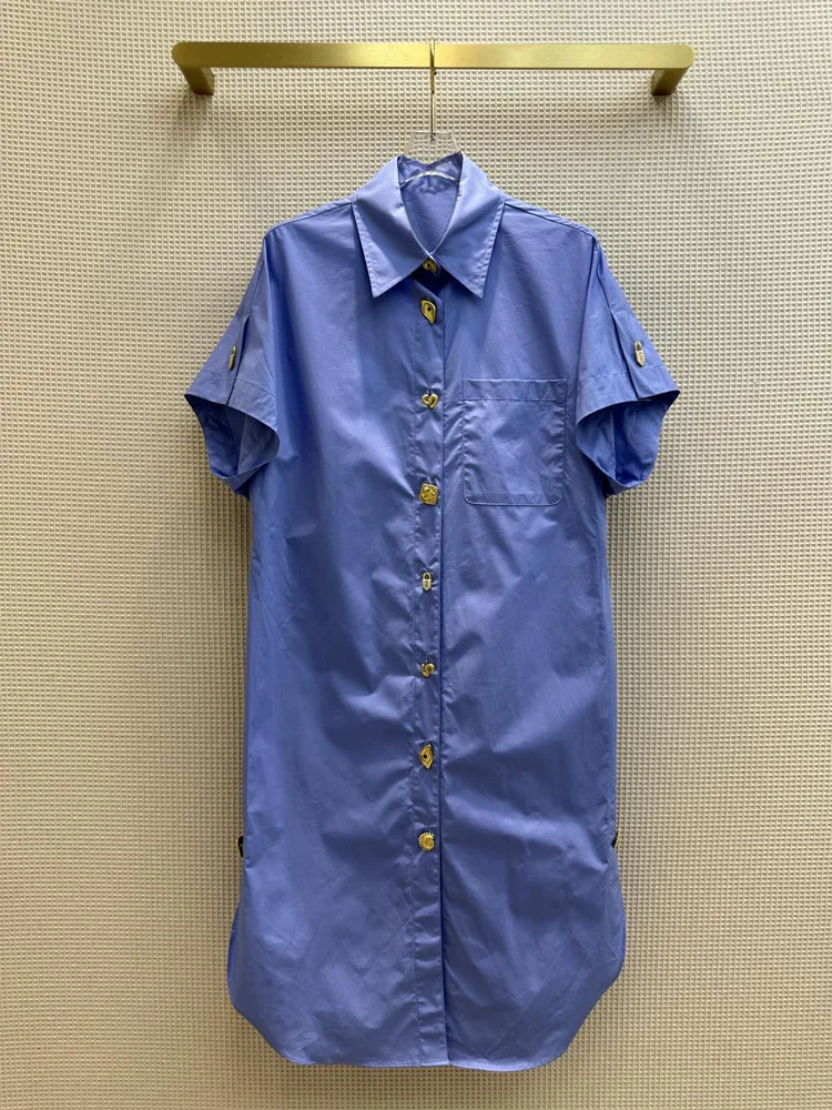 

2023 Women's dress Summer Shirtwork Loose Straight Barrel Short Sleeve Slim Waist Dress Skirt Dresses Femme