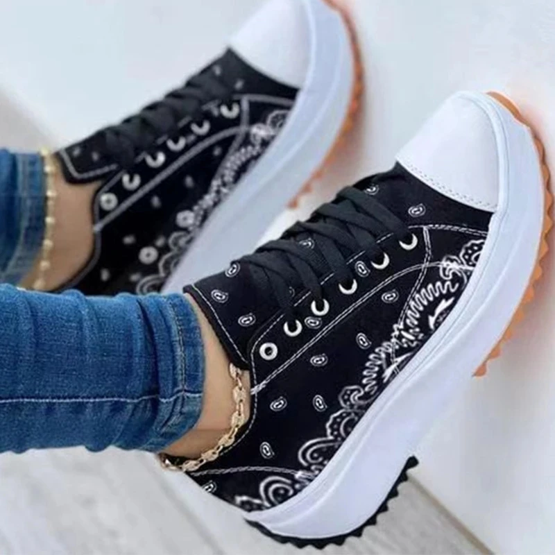 

2022New Women's Vulcanize Shoes Fashion Platform High Canvas Shoes Casual Sports Shoes Ladies Comfortable Lace Up Sneakers Women