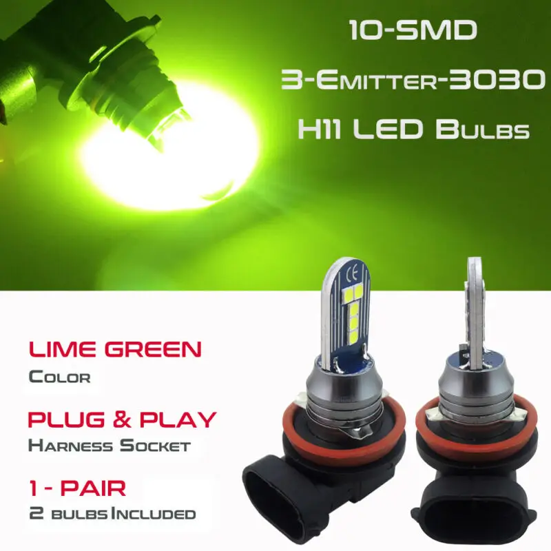 

2pcs Super Bright Lime Green LED Bulbs H11 H8 Car Truck Fog Lights Fog Lamp 12V DC Car Accessories Headlight High/Low Beam