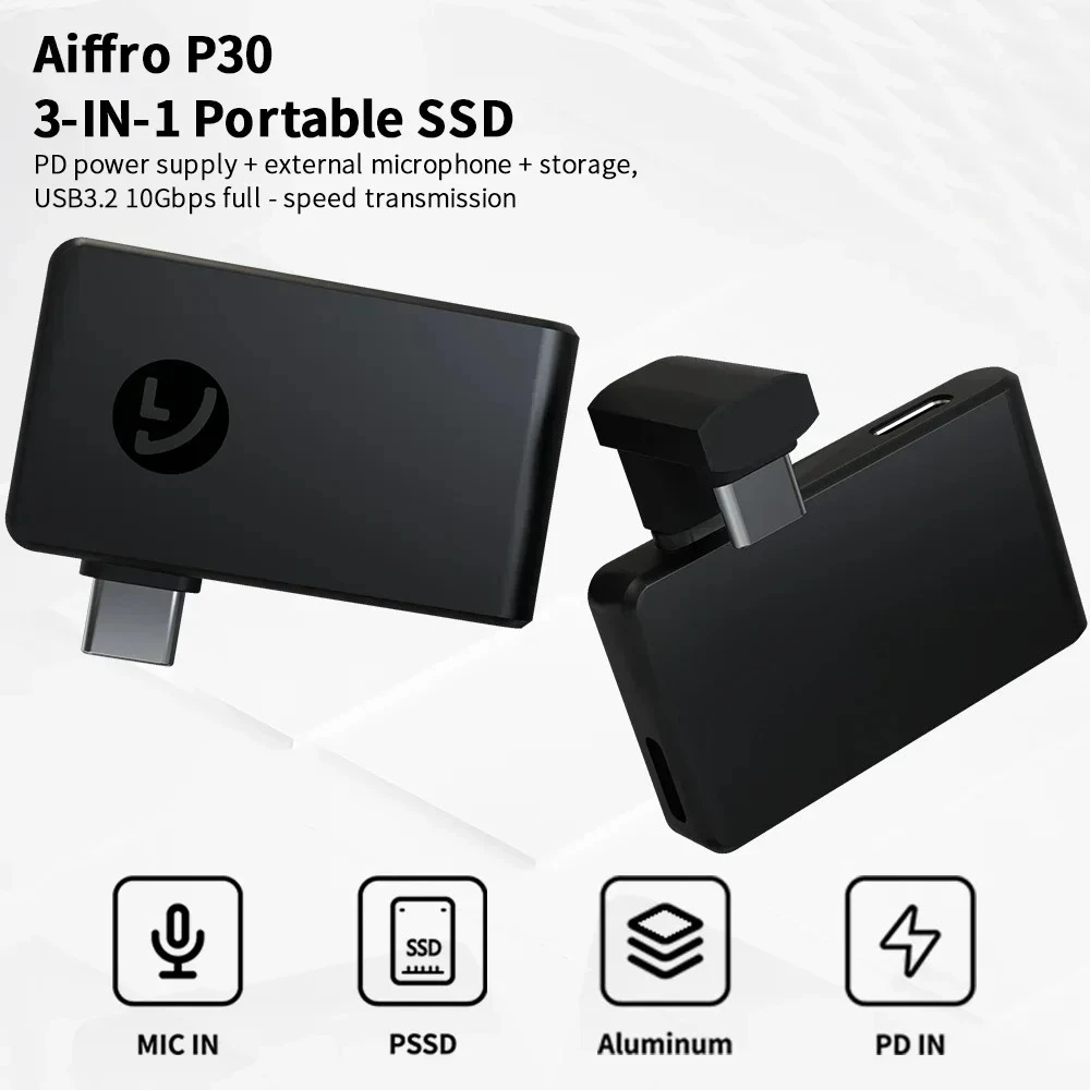 Фото Горячая новинка 2025: Портативный SSD Aiffro P30 3-в-1 с интерфейсом PD, поддержкой микрофона, скоростью до 1000 МБ/с, готовность к работе с ProRes, внешний твердотельный накопитель №2