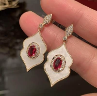 geometric shell court flash zircon earrings for women sweet summer elegant lady vintage jewelry party accessory