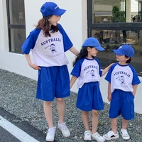 family summer sets dad mom and son daughter matching outfits clothing korea children kids t shirt topshorts two piece tracksuit