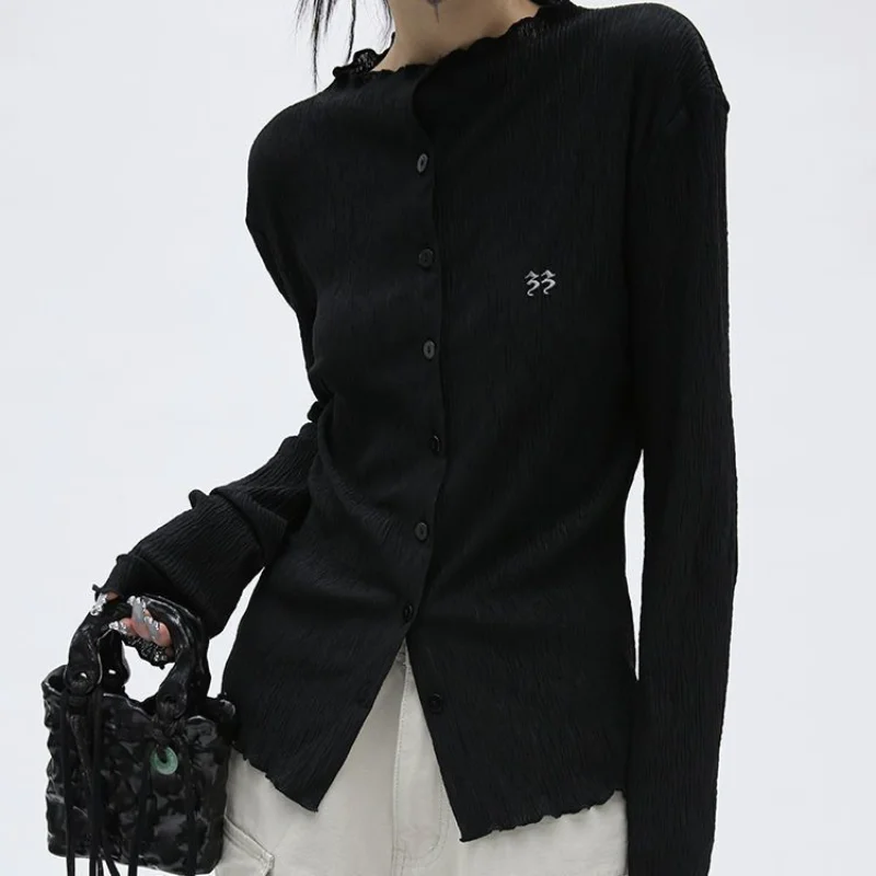

Deeptown Gothic Blouse Grunge Black Shirt Dark Aesthetic Japanese Alt Clothes Pleated Design Goth Slim Women's Blouses Y2k Trend