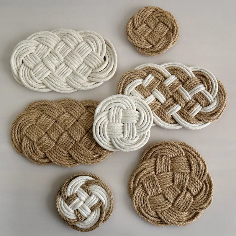 

Weaven Coaster Cotton String Photographic Tool Insulation Mats Kitchen Table Decoration Board Handmade Placemats Dining Pads
