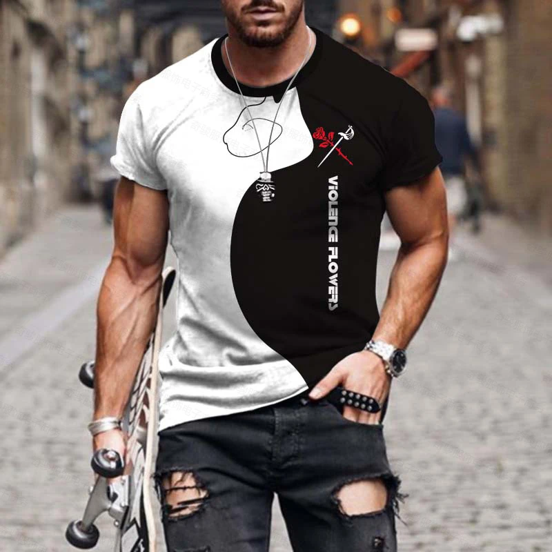 

Men's Summer New Face Color Matching Printing Casual Personality Breathable O-Neck Short-Sleeved Sports Oversized T-Shirt 6XL