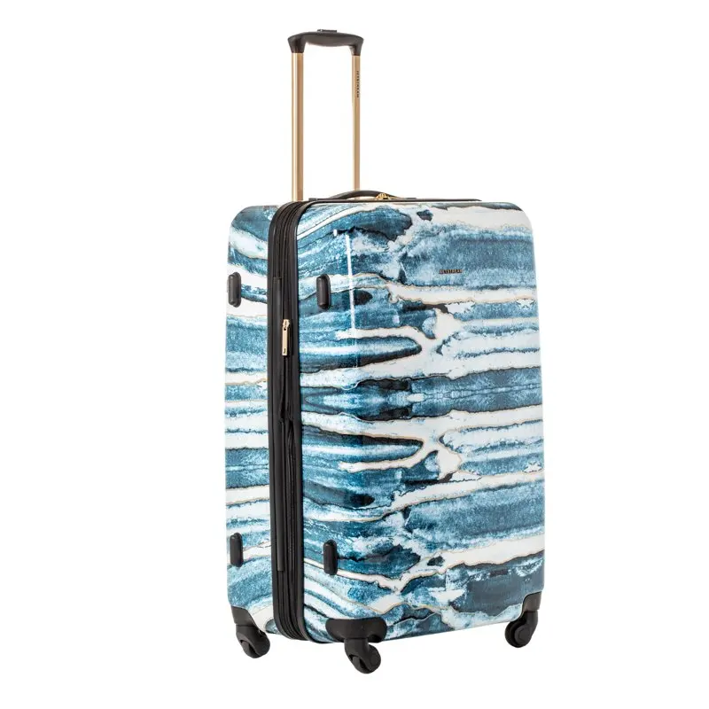 28-inch Hardside Rolling Spinner Checked Luggage, Blue Marble Print