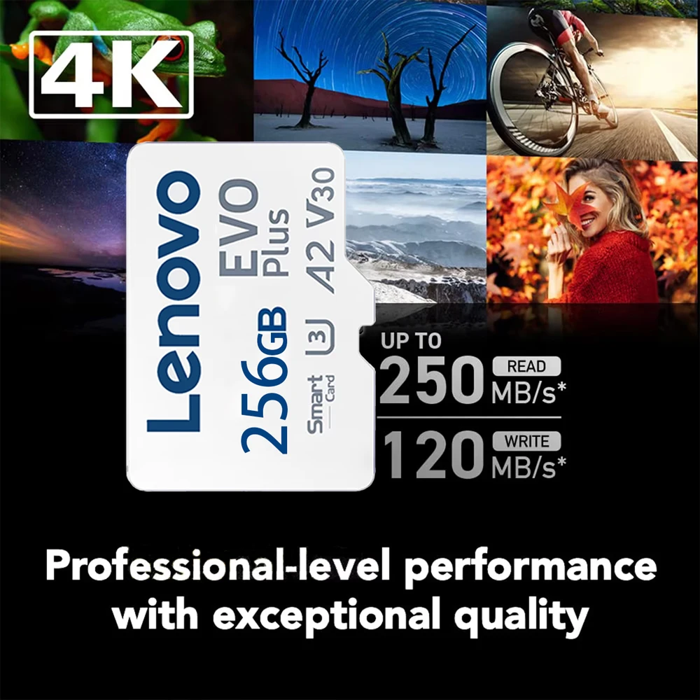 Фото Карта памяти Lenovo Pro Plus TF 512 ГБ, EVO PLUS SD 256 ГБ, 128 ГБ, 64 ГБ, 32 ГБ, A2 U3, 4K, флеш-карта для телефона, камеры, дрона №2