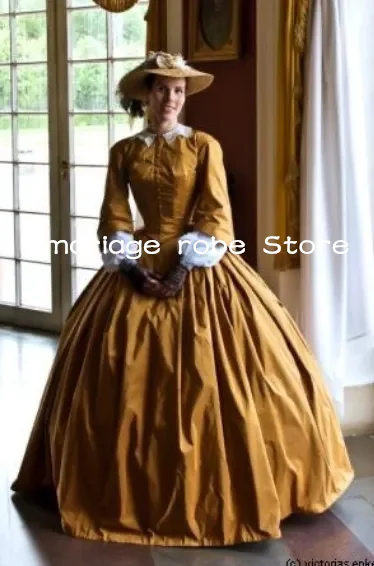 

French Duchess prom dresses Civil war Southern Belle Victorian Rococo Colonial bright gold evening dress gown