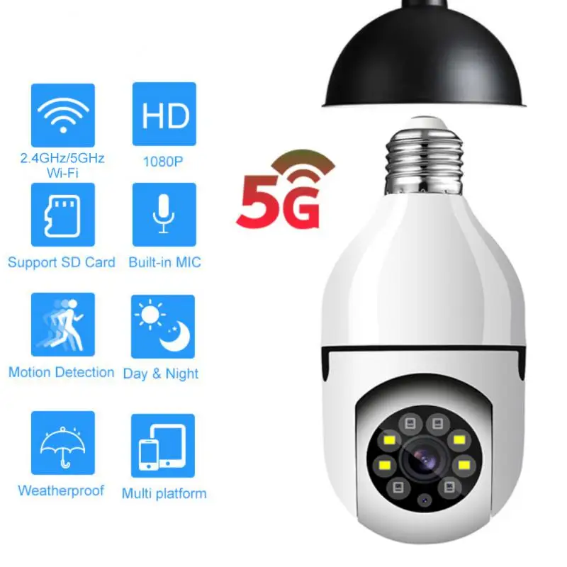 

E27 200W 5G Bulb Surveillance Camera Night Vision Full Color Automatic Human Tracking Zoom Indoor Security Monitor Wifi Camera