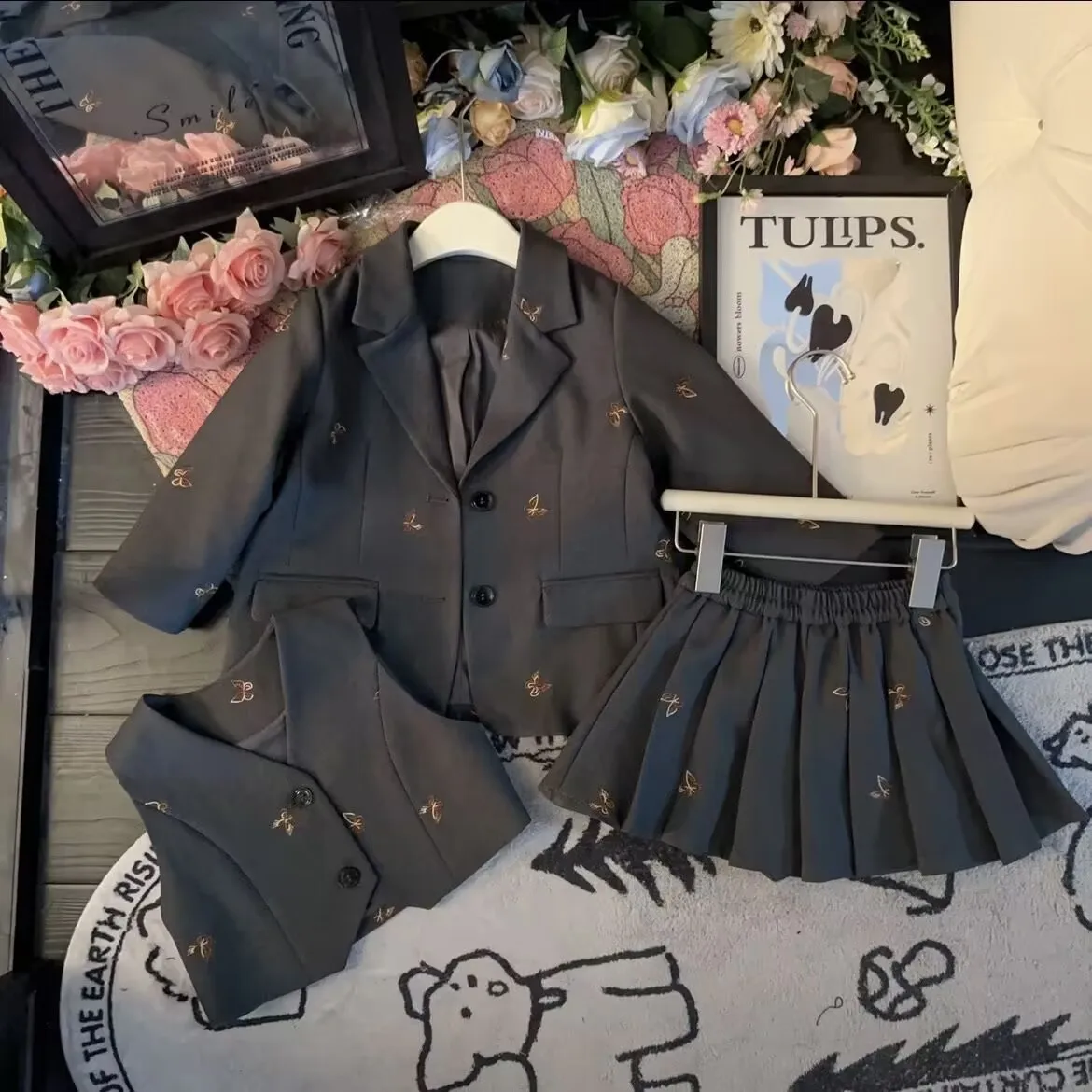 Осенний Молодежный костюм для девочек с вышивкой бабочкой куртка + жилет