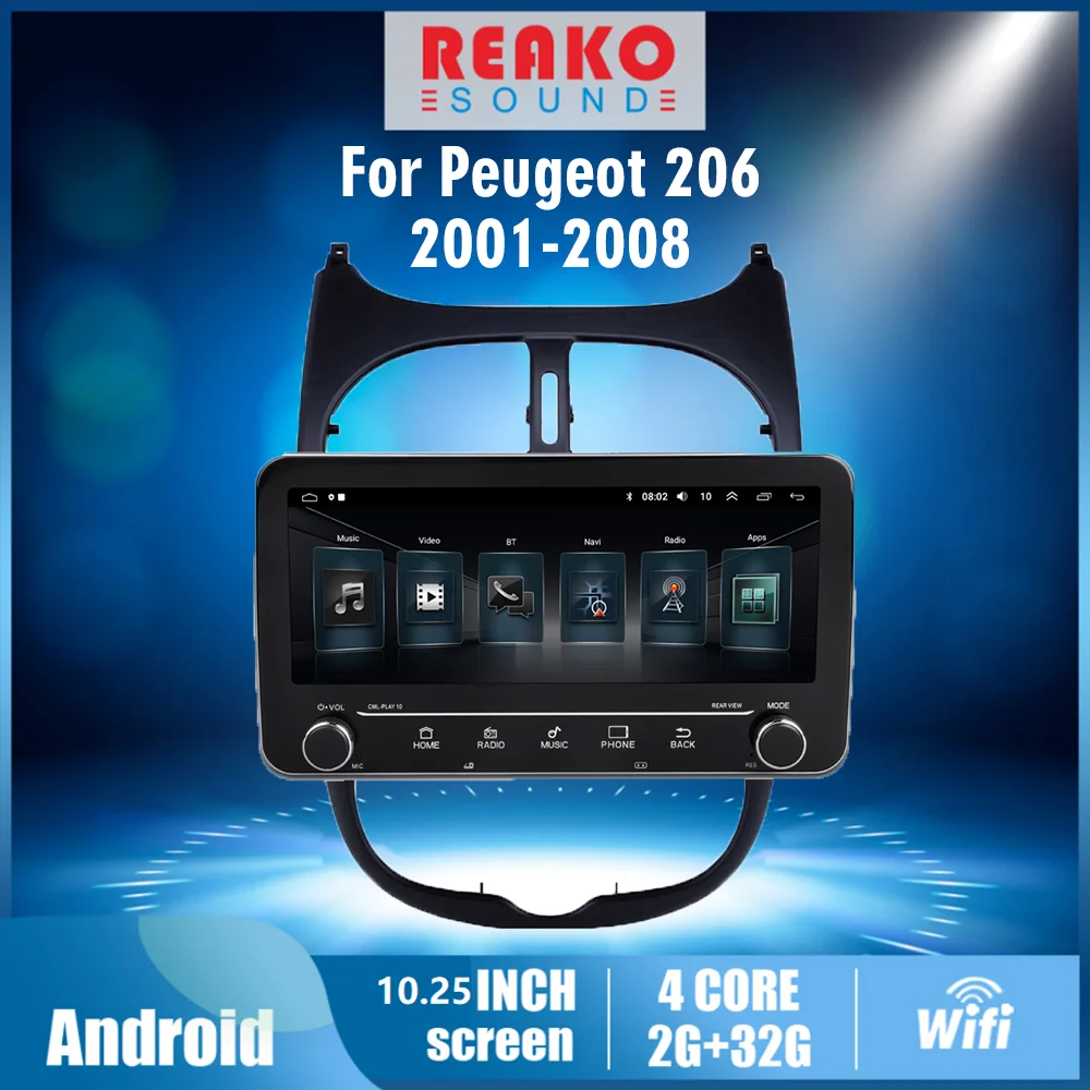 

For Peugeot 206 206CC 2001-2008 2din 10.25 Android RDS Car Multimedia Player Audio FM BT GPS Navigation Autoradio Head Unit