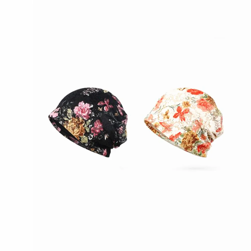 

Chemo Cap Ladies Gifts Chemo Headwear Flower Pattern Night Cap Wide Band Cotton Bonnet for Hair Hair Care Cap