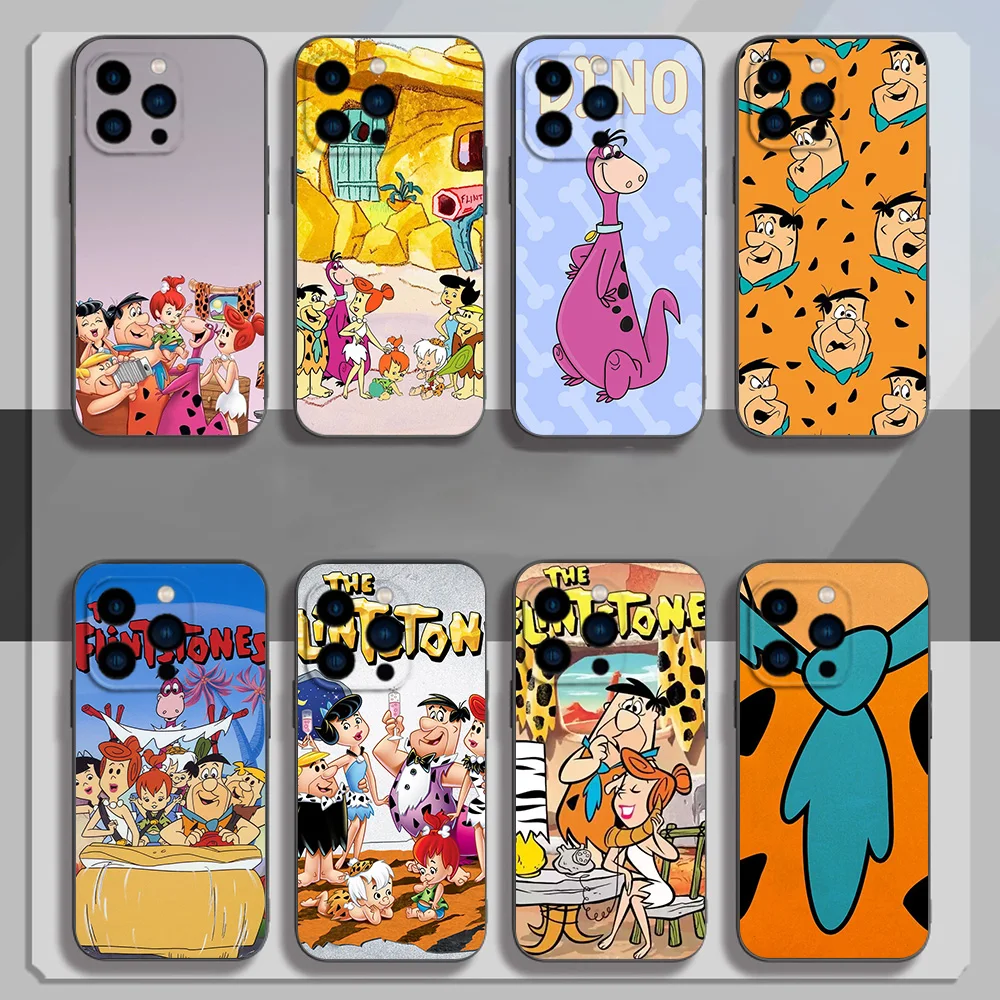 Cartoon T-The F-Flintstones Phone Case for iPhone 12 11 13 14 15 16 Max Pro Plus Black Soft Silicone Cover