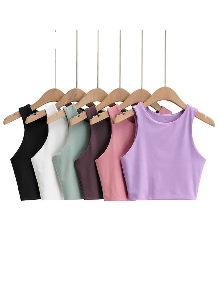 

2022 Sleeveless Sexy Tops Summer Women 6 Colors Tank Tops Short Fashion O Neck Cropped White Camisole Tee Slim Clothes Fashion