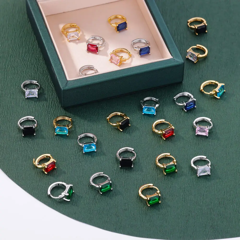 

Zircon Square Green Hoop Earrings For Women Stainless Steel Gold Plated Piercing Earring Luxury Wedding Aesthetic Jewelry Gift