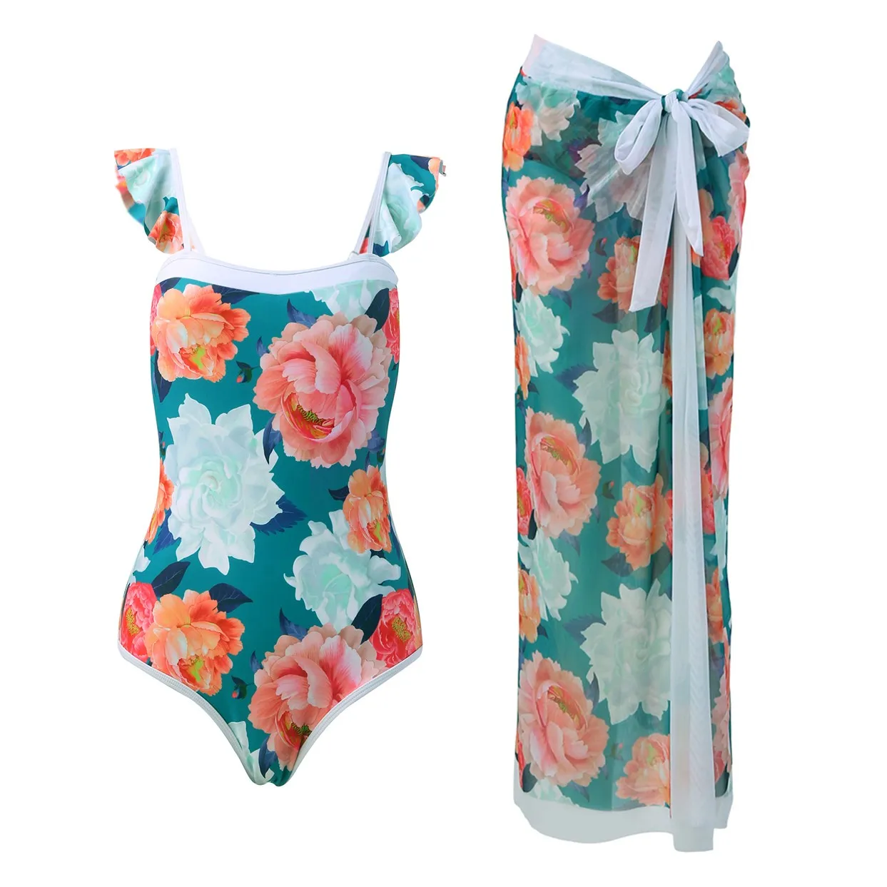 

Женский винтажный купальник с цветными блоками, 1 шт., абстрактный цветочный принт + 1 шт., накидка из двух частей, винтажное бикини с подсолнухами, топ с рукавами