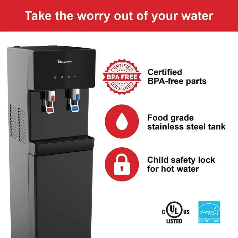 

MCWD40, MCWD40BB, дозатор с нижней загрузкой, Водяной охладитель с замком безопасности ребенка, без BPA, пищевой класс 304, черный