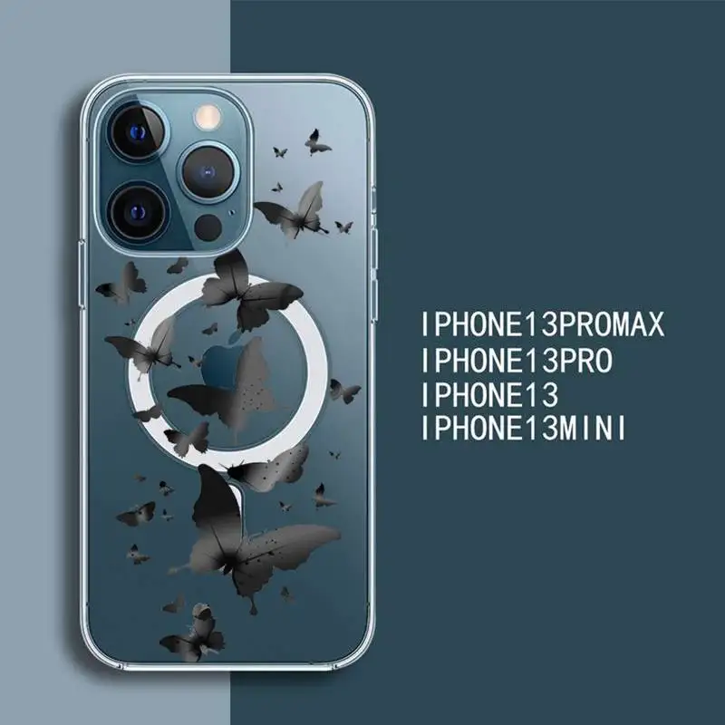 

Pretty Butterfly Phone Case For iPhone 13 12 Mini Pro Max transparent Super Magnetic MagSafe Cover