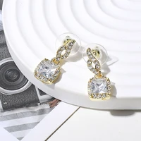 2022 new female luxury crystal square stud earrings wedding jewelry vintage gold zircon stone earrings for women clip earrings