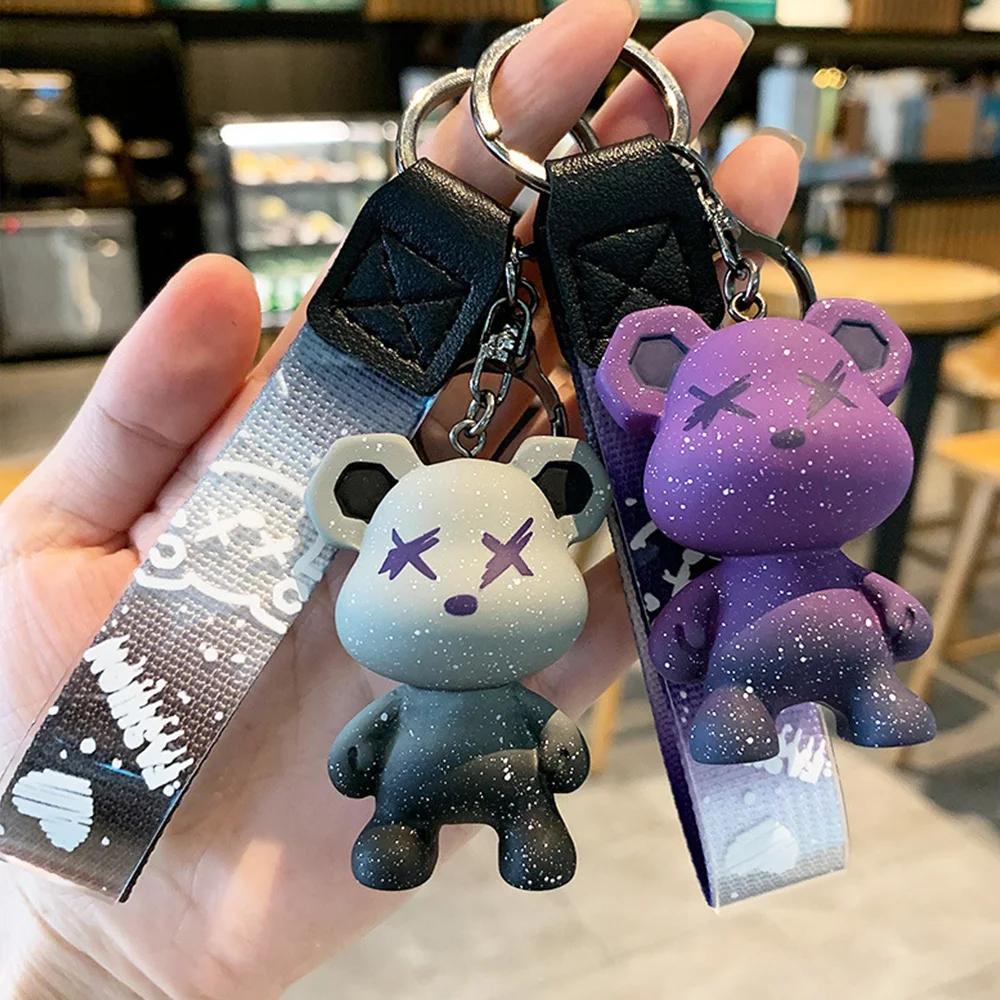 

Keychain Starry Sky Bear Gradient Color Couple Bag Pendant Car Key Ring Chain Accessories Keyring Holiday Gift Wholesale