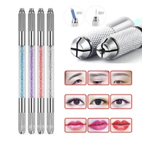 manual double crystal acrylic tattoo pen microblading permanent makeup eyebrow tools 2 usage for flat or round needles