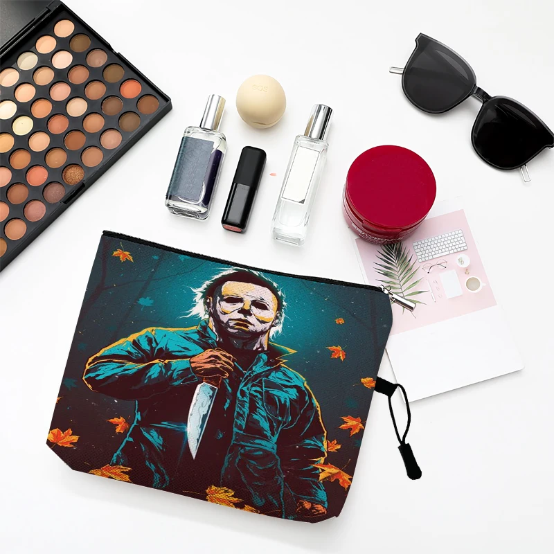 

Cool Horror Movie Characters Print Organizer for Cosmetics Makeup Brush Bags Beautician Travel Toiletry Pouch Mini Handbag Purse