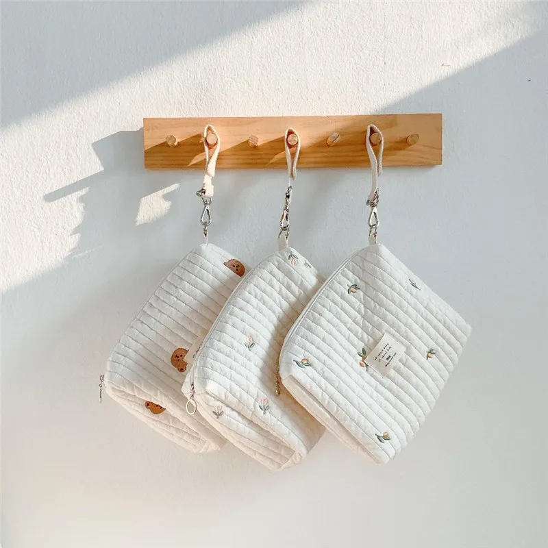 

Cute Cotton Embroidery Bear Stroller Bag for Baby Diaper Organizer Storage Nappy Pouch Portable Mother Handbag Pram Accessory