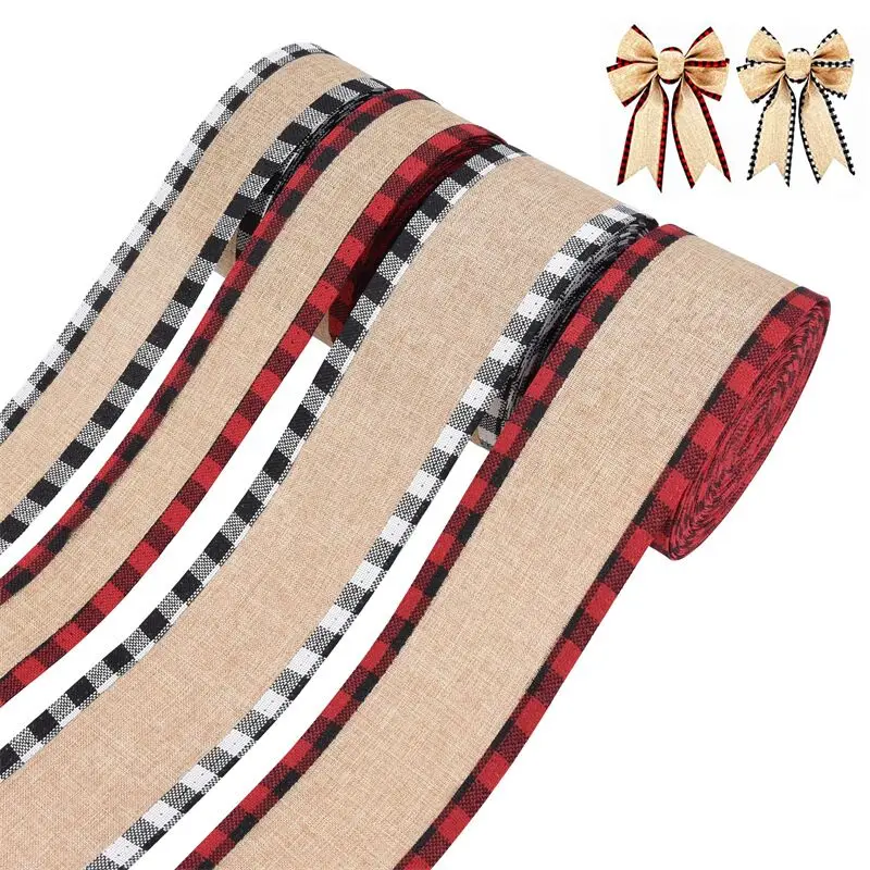 

10 Yards 40 mm63mm Imitation Iinen Plaid Ribbon DIY Handmade Materials For Headwear Hair Bows Clothing Shoes Hats Accessories