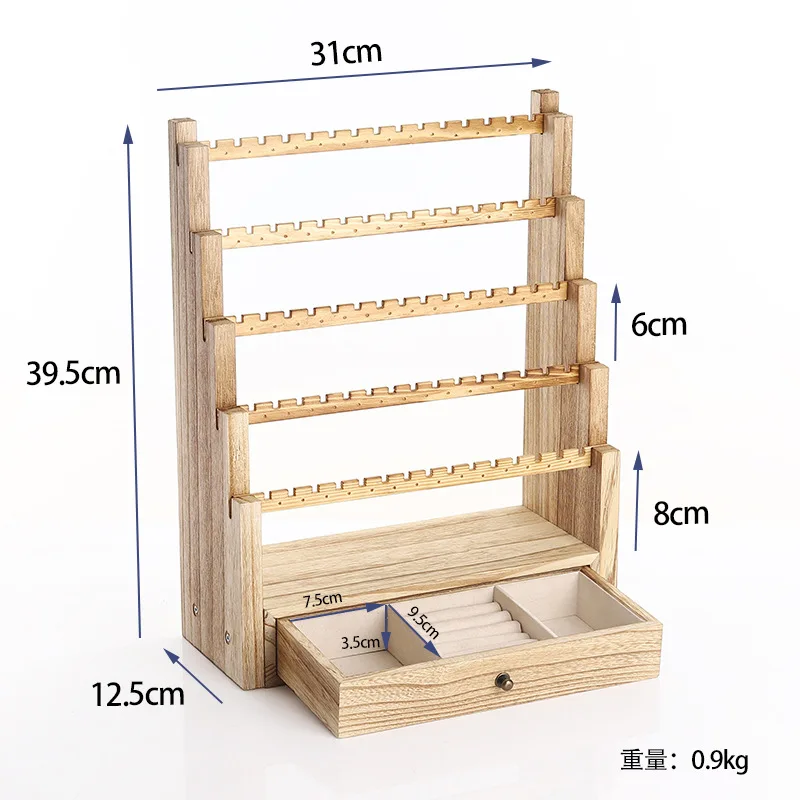 Wooden Jewelry Display Rackstand Earrings Boxes and Packaging Organizer Necklace Rack Ring Storage Shelf Home Store Decorations