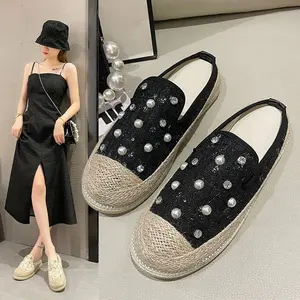 Slippers Women's Spring Autumn Flat Shoes Women's Low-top Shoes Baotou Pearl Platform Slippers  Soft Casual Rubber Basic Cutout