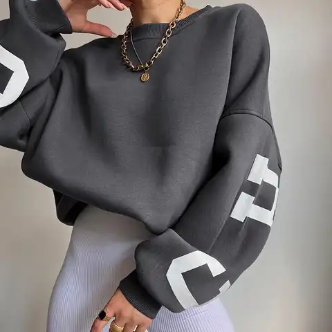 Women Hoodies Letter Printing Women's Sweatshirt Fleece Long Sleeve Female Pullover Autumn Winter Streetwear Y2k Clothes