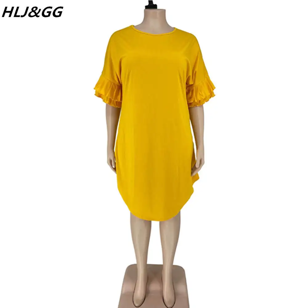 HLJ&GG Plus Size Summer Dress Women Lotus Leaf Sleeve Irregular Mini Dress 2022 Lady A-line Vestidos 2022 New Streetwear XL-5XL