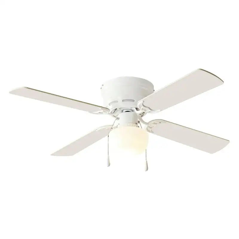 

42" Hugger Metal Indoor Ceiling Fan with Light, White, 4 Blades, LED Bulb, Reverse Airflow