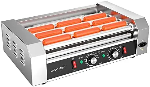 

Hot dog roller machine Commercial Grade Stainless Steel 24 Hot Dog 7 Roller Grill Cooker Machine with Detachable Glass Cover、