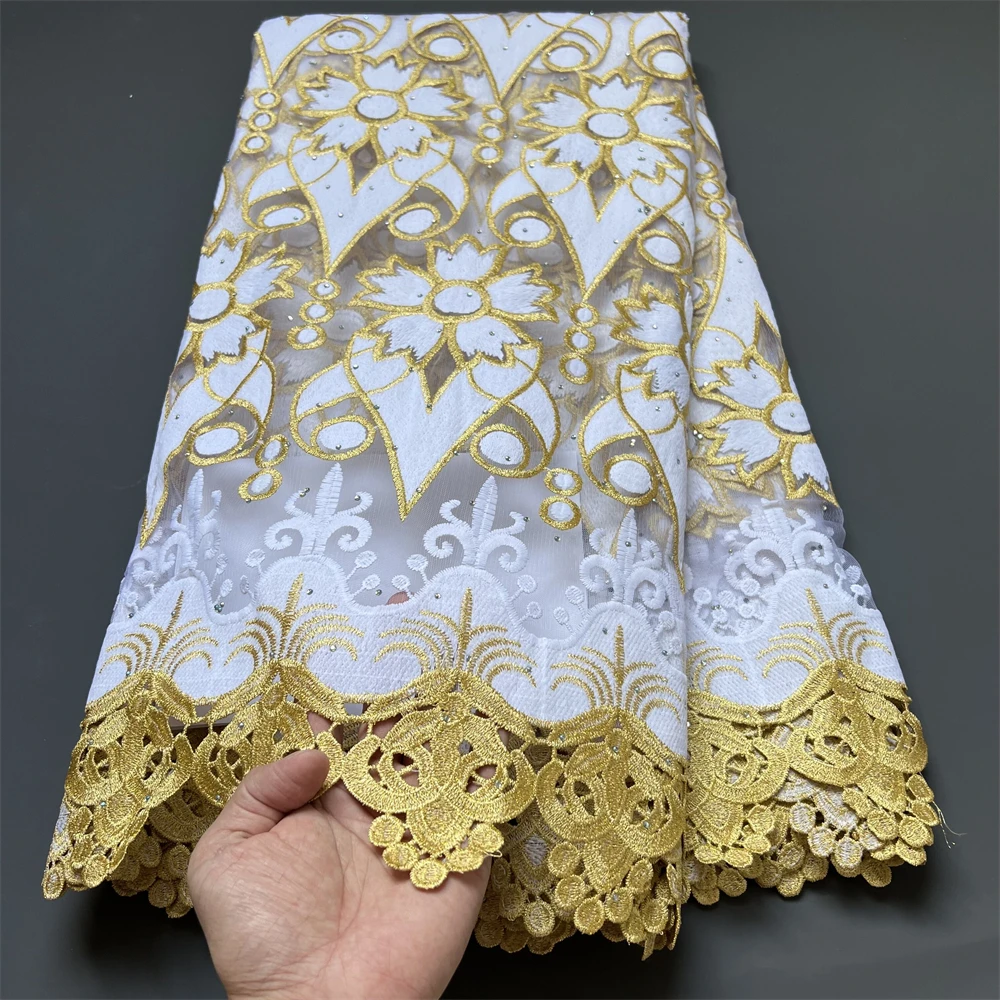 Fashion African Lace Fabrics For Women Brocade White Cotton Tulle Nigerian Wedding Party Dresses Lace Fabric By The Meter 5Yards