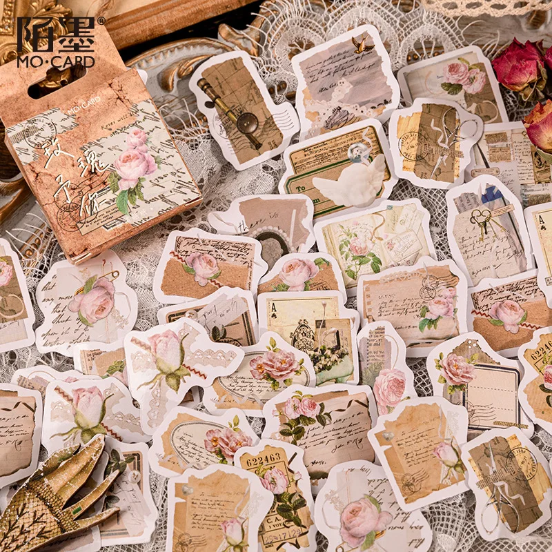 

46P Vintage Rose Letterhead Stationery Sticker Scrapbook Seal Creative FLower DIY Diary Journal Deco Adhesive Paper Supplies