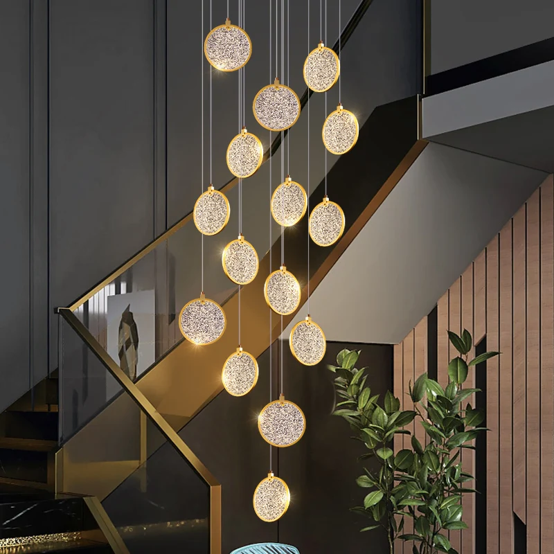 2022 New Lamp Modern Designer Stair Chandelier Circular Restaurant Lamp Hanging Line Duplex Building Living Room Chandelier