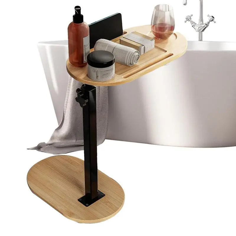 

Bamboo Bathtub Tray Table Freestanding Bath Caddys Tray For Adjustable Height Bathtub Side Table Tub Shelf For Tub Against Wall