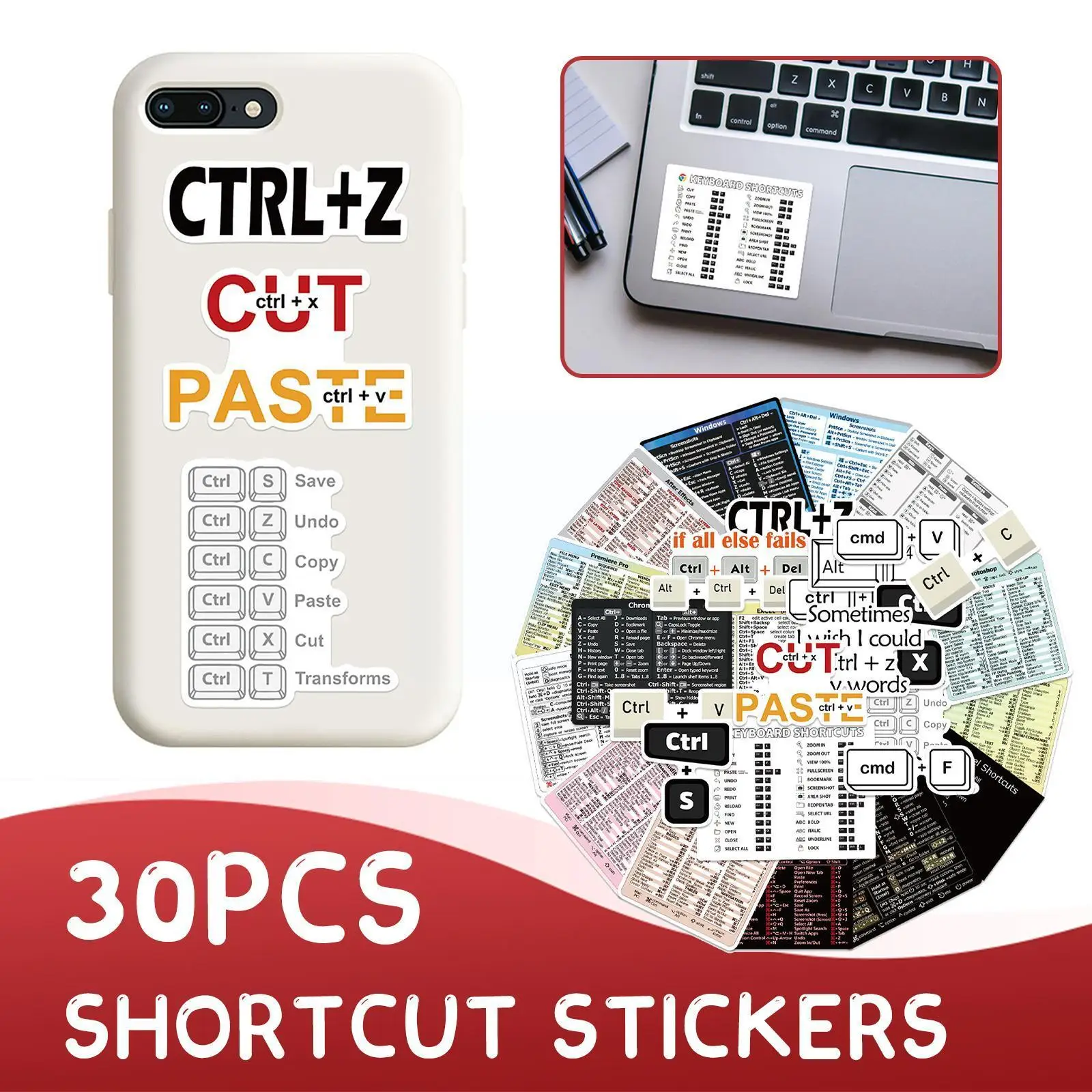 

30pcs/set Word/excel (for )/ Quick Reference Keyboard Guide Shortcut Sticker Fit For Laptop O F7k8